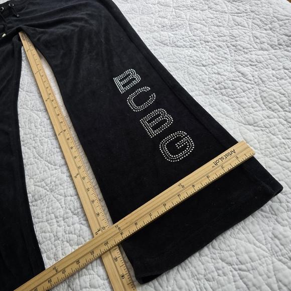BCBG Black Velour Rhinestone Logo Track Pants - Picture 9 of 9